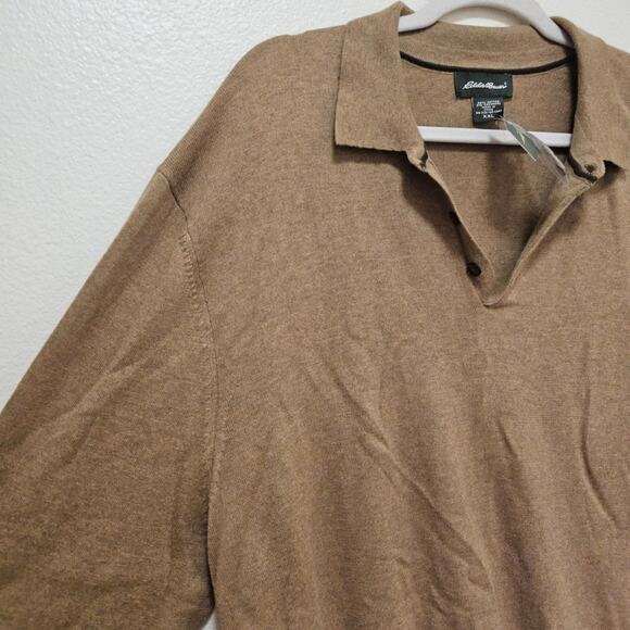Eddie Bauer NWT XXL Camel Brown top Sweater w Collar Cashmere blend Warm Soft - Picture 10 of 13